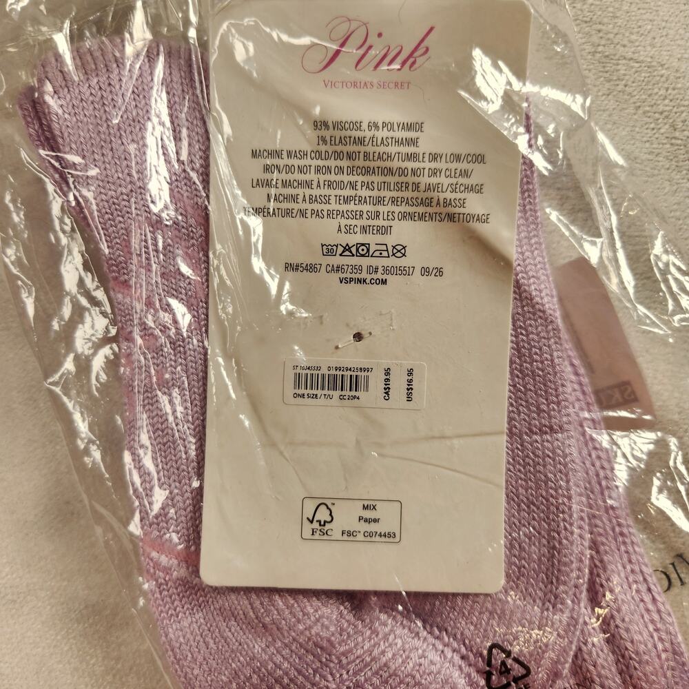NWT Victoria's Secret PINK Silky Soft Purple Bow Bling Crew Socks - Coquette - Picture 4 of 4